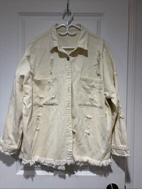 Neutral Distressed Jean Jacket - Cream